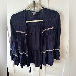 Aerie M Navy Boho Cover up/Blouse